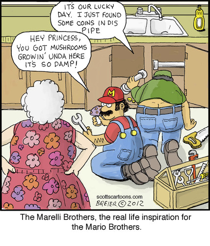 Cartoon: Marelli Bros (medium) by noodles tagged mario,brothers,video,games,plumbers,noodles,mushrooms