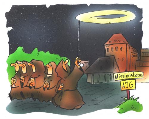Cartoon: Klosterschließung (medium) by HSB-Cartoon tagged kloster,pater,kirche,kloster,pater,kirche,schließung,ajg,christen,bibel,religion,heiligenschein,aufgabe,geld,mangel