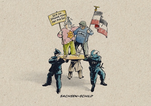 Cartoon: Der Scahsen-Schild (medium) by Guido Kuehn tagged polizei,querdenker,sachsen,nazis,polizei,querdenker,sachsen,nazis