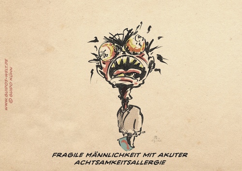 Cartoon: Fragile Männlichkeit (medium) by Guido Kuehn tagged mann,macho,wutbürger,mann,macho,wutbürger,fragil,männlichkeit,achtsamkeit,allergie