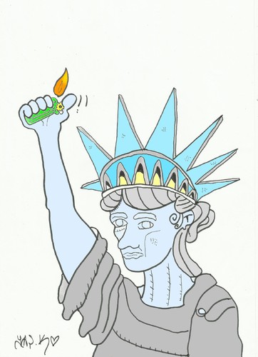 Cartoon: lighter (medium) by yasar kemal turan tagged usa,liberty,of,statue,lighter
