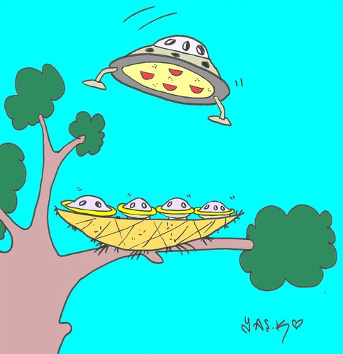 Cartoon: rootstock (medium) by yasar kemal turan tagged rootstock,ufo,cub,mother