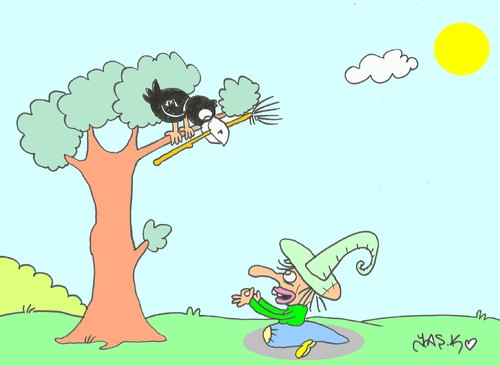 Cartoon: witch (medium) by yasar kemal turan tagged witch,crow,broom,fox,cheese