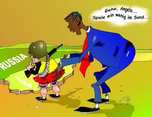 Cartoon: Sandspiele (medium) by medwed1 tagged ukraine,russland,brd,merkel,krieg,usa