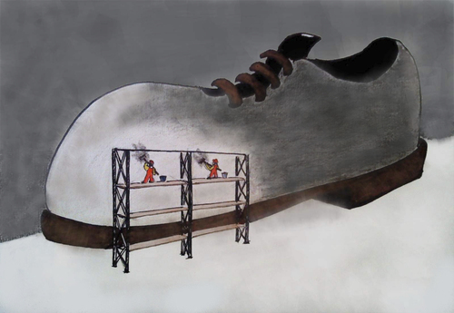 Cartoon: shoe workers (medium) by Alpi Ayaz tagged black,shoe,painter