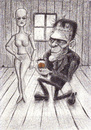 Cartoon: Losing my mind (small) by Tomek tagged frankenstein,monster