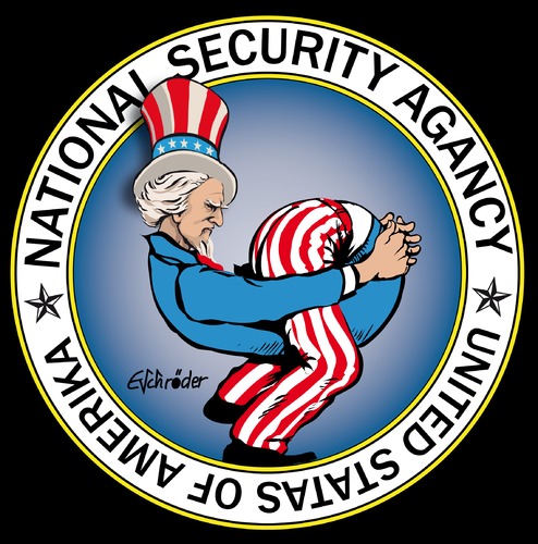 Cartoon: NSA (medium) by ESchröder tagged nsa,usa,repräsentantenhaus,geheimdienstreform,freedom,act,patriot,telefon,metatadaten,fisc,gesetzesänderung