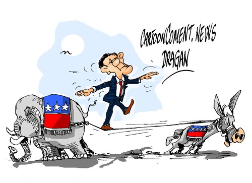Cartoon: Barack Obama-equilibrio (medium) by Dragan tagged barack,obama,equilibrio,estados,unidos,eeuu,congreso,repubcanos,democratas,politics,cartoon