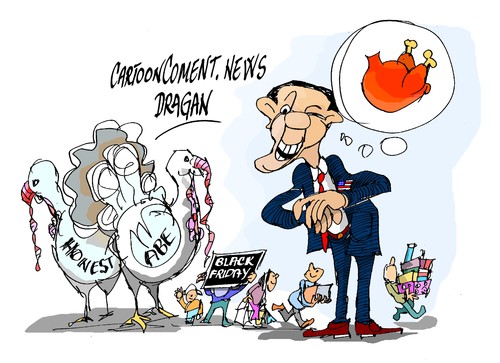Cartoon: Barack Obama-Honest y Abe (medium) by Dragan tagged barack,obama,el,dia,de,accion,gracias,estados,unidos