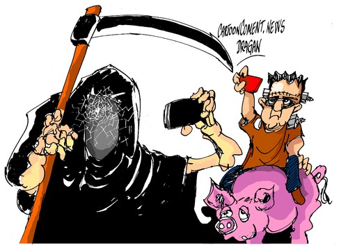 Cartoon: Black Mirror-los seguidores (medium) by Dragan tagged black,mirror,tv,reino,unido,ficcion,charlie,brooker,cartoon
