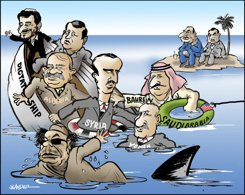 Cartoon: Dictator ship (medium) by jeander tagged gadaffi,khadaffi,libya,dictator,syria,yemen,iraq,saudi,arabia,gaddafi,libyen,diktator,politiker,saudi arabien,irak,saudi,arabien