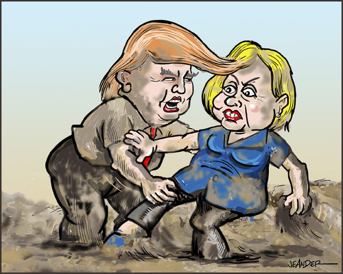 Cartoon: Mudwrestling (medium) by jeander tagged election,usa,clinton,hillary,trump,donald,debate,election,usa,clinton,hillary,trump,donald,debate