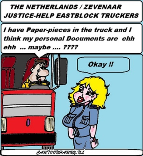 Cartoon: Eastblock-Truckers (medium) by cartoonharry tagged corruption,help,justice,police,truckers,cartoon,cartoonist,cartoonharry,dutch,toonpool