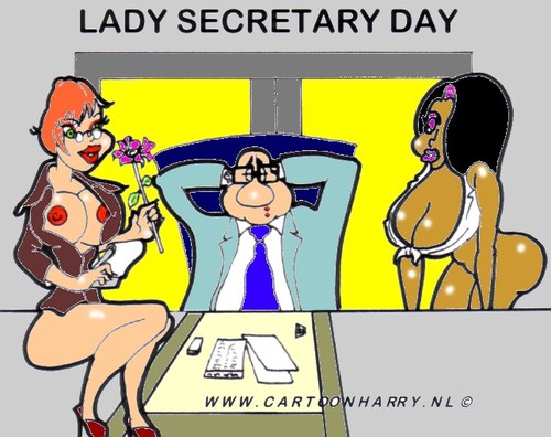 Cartoon: Lady Secretary Day (medium) by cartoonharry tagged secretaryday,girls,sexy,flower,boss