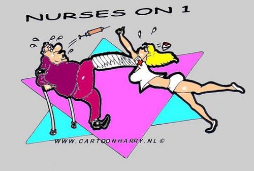 Cartoon: Nurses On One 12 (medium) by cartoonharry tagged nurse,break,leg,nurses,cartoonharry,fall