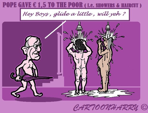 Cartoon: Pope Shower (medium) by cartoonharry tagged italy,vatican,pope,poor,shower,haircut
