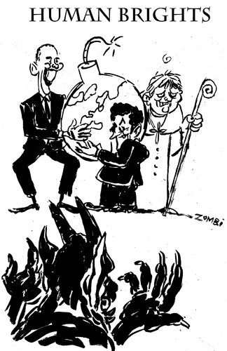 Cartoon: Global Warming (medium) by Zombi tagged benoit,xvi,obama,sarkozy