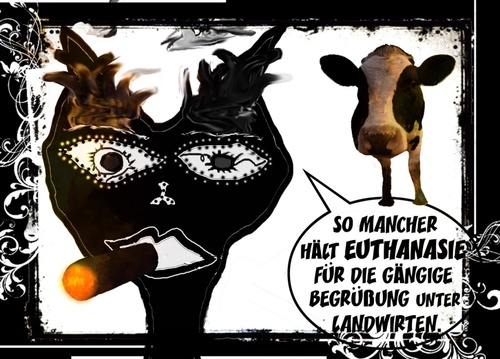 Cartoon: Euthanasie (medium) by Vanessa tagged euter,begrüßung,kuh,landwirte,landwirtschaft