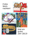 Cartoon: Weihnachtskarte (small) by Pascal Kirchmair tagged schneemann langlaufen snowman bonhomme de neige cat chat minou minet katze weihnachtsmann geschenk cadeau present reindeer elk rentier rudi rudolf rudolph 2012 weihnachtskarte card carte voeux merry xmas christmas weihnachten joyeux noel santa claus pere