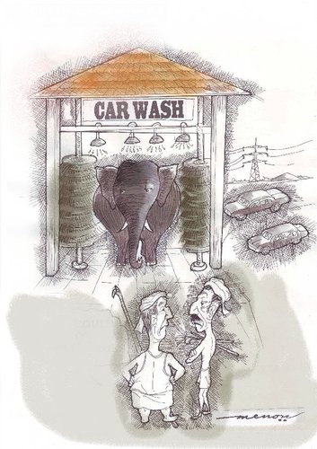 Cartoon: Hi-Tech Elephant wash (medium) by kar2nist tagged humans,washing,wash,car,elephants