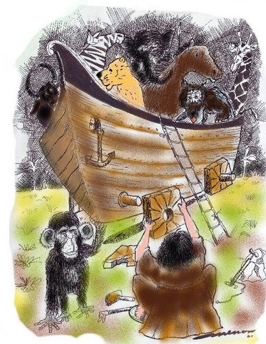 Cartoon: Noah has a puncture (medium) by kar2nist tagged flat,snimsls,flood,wheels,tyre,puncture,arc,noah