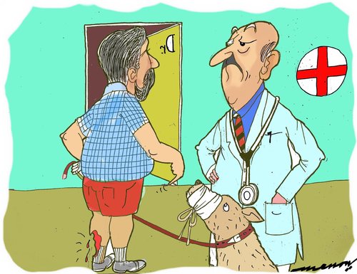 Cartoon: prevention at source (medium) by kar2nist tagged dogbite,doctor,bandage