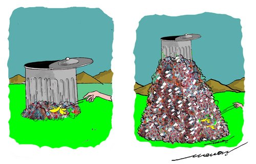 Cartoon: rising bins (medium) by kar2nist tagged waste,bins