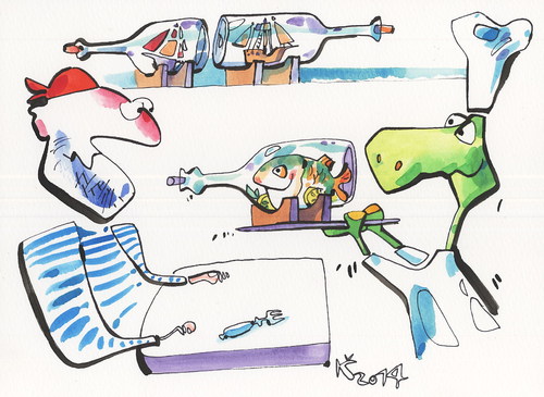 Cartoon: Stuffed fish (medium) by Kestutis tagged ship,kitchen,cuisine,culinary,turtle,pirate,fish,chef,kestutis,lithuania