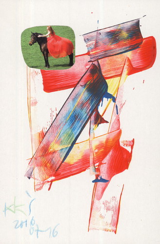 Cartoon: Violinist or a red horse (medium) by Kestutis tagged dada,postcard,violin,music,red,horse