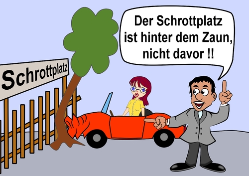 Cartoon: am Schrottplatz (medium) by RiwiToons tagged auto,unfall,schrott,schrottplatz,baum,karambolage,besserwisser,frau,mann,autofriedhof