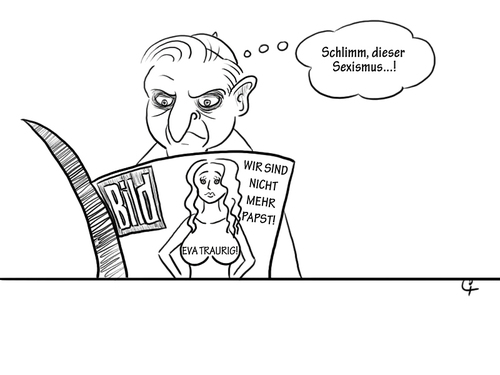 Cartoon: Benedikt und die BILD (medium) by elke lichtmann tagged pope,benedict,benedikt,bild,zeitung,sexismus,frauenverachtung