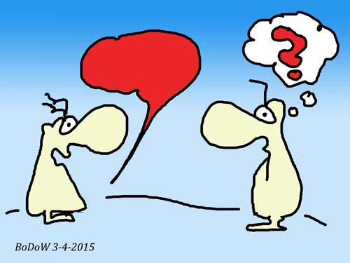 Cartoon: Das musste mal gesagt werden!!! (medium) by BoDoW tagged kommunikation,communication,rot,red,fragezeichen,question,talk,sprache,gespräch,behauptung