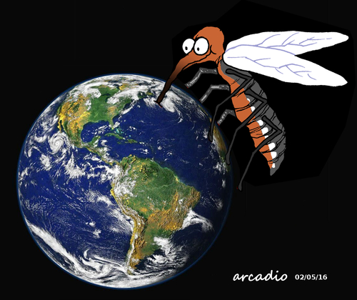 Cartoon: Zika menaces to world. (medium) by Cartoonarcadio tagged zika,menace,illness,virus,health,world,medicine