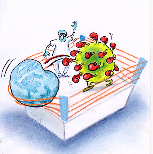 Cartoon: 1runde (medium) by Petra Kaster tagged pandemie,corona,erde,globalisierung,infektion,medizin,ärzte,viren,pandemie,corona,erde,globalisierung,infektion,medizin,ärzte,viren