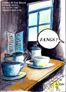 Cartoon: Fangs (small) by jjjerk tagged bram,stoker,cartoon,hotel,clontarf,225,caricature,joke,fang,fangs,blue,table,window