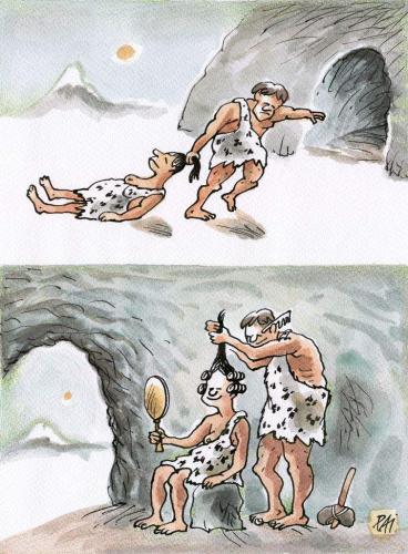 Cartoon: stone age (medium) by penapai tagged grotto,hair,mirror,neandertaler,urmensch,steinzeitmensch,höhle,höhlenmalerei,kultur,steinzeit,frisur,mann,frau,beauty,friseur,haarpflege