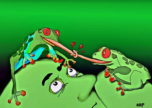Cartoon: Frogs in love (medium) by tonyp tagged arp,frogs,arptoons,green,love