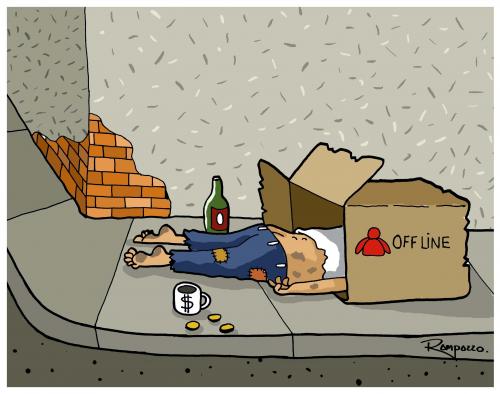 Cartoon: Offline (medium) by Marcelo Rampazzo tagged offline,computer,technik,internet,www,online,kommunikation,gesellschaft,informationsgesellschaft,account,im,chatten,obdachlos,obdachloser,offline