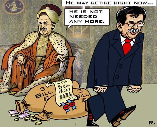 Cartoon: Retire of a Grand Vizier (medium) by RachelGold tagged turkey,erdogan,davudoglu,sultan,grand,vizier,retire