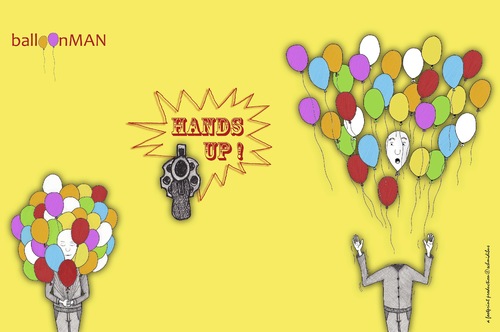 Cartoon: balloonMAN (medium) by schmidibus tagged balloon,up,hands,gun,head,man