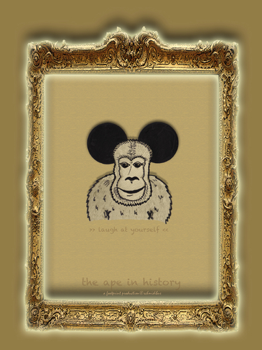 Cartoon: the ape in history-no.10-mickey (medium) by schmidibus tagged ikone,disneywelt,mini,googy,lupo,comic,disney,walt,mouse,mickey