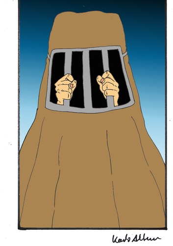 Cartoon: burka (medium) by kader altunova tagged frauen,freiheit,burka,gitter,hände,islam,religion