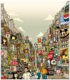 Cartoon: tokyo - new york (small) by rasmus juul tagged brush and photoshop