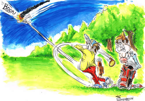 Cartoon: GOLF.....A PLANE IN ONE (medium) by Tim Leatherbarrow tagged golf,drive,golfclubs,aircraft,holeinone,timleatherbarrow