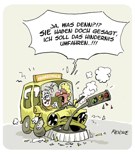 Cartoon: Umfahren (medium) by FEICKE tagged auto,prüfung,führerschein,unfall,verkehr,auto,prüfung,führerschein,unfall,verkehr
