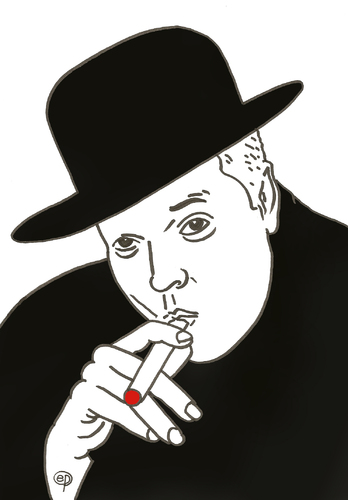 Cartoon: 100 Jahre Orson Welles (medium) by Erwin Pischel tagged pischel,mann,dritte,der,lime,harry,filmrolle,film,oscar,drehbuch,kane,citizen,produzent,schauspieler,regisseur,welles,orson