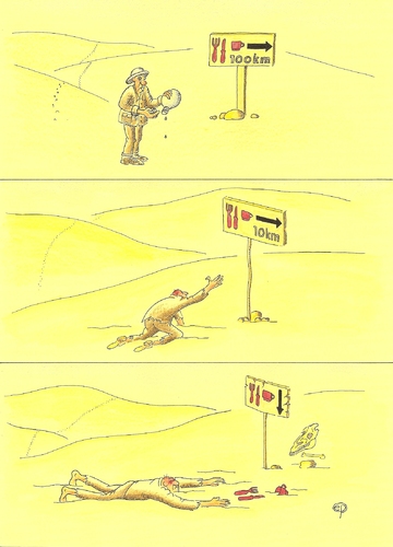 Cartoon: Wüstendrama (medium) by Erwin Pischel tagged wüste,durst,verdursten,wasser,piktogramm,gastronomie,restaurant,getränk,pischel