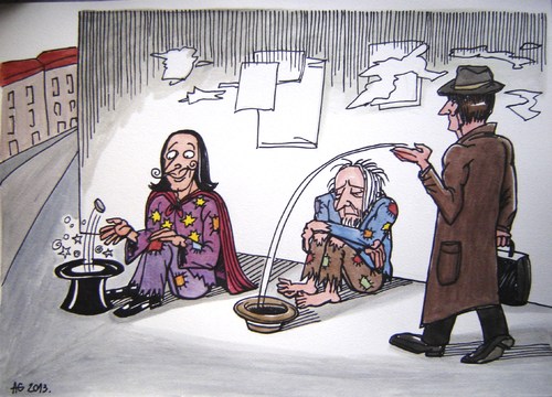 Cartoon: Magician (medium) by caknuta-chajanka tagged magic,magician,beggar