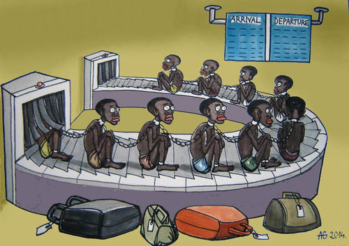Cartoon: Travelling blues (medium) by caknuta-chajanka tagged airport,travelling,racism