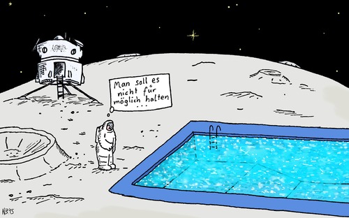 Cartoon: Mond (medium) by Leichnam tagged mond,astronaut,landung,freibad,sommer,sonne,hitze,plantschen